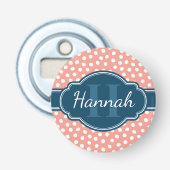 Roze monogram van het witte patroon button flesopener (Voorkant)