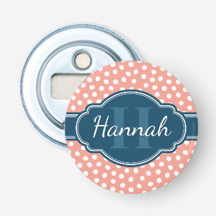 Roze monogram van het witte patroon button flesopener