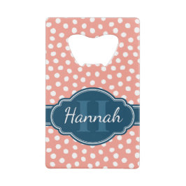 Roze monogram van het witte patroon creditkaart flessenopener