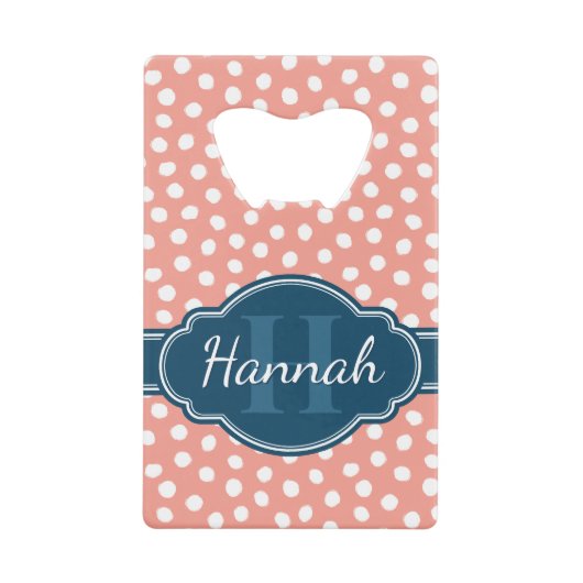 Roze monogram van het witte patroon creditkaart flessenopener (Voorkant)