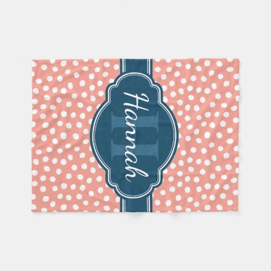 Roze monogram van het witte patroon fleece deken (Voorkant (Horizontaal))