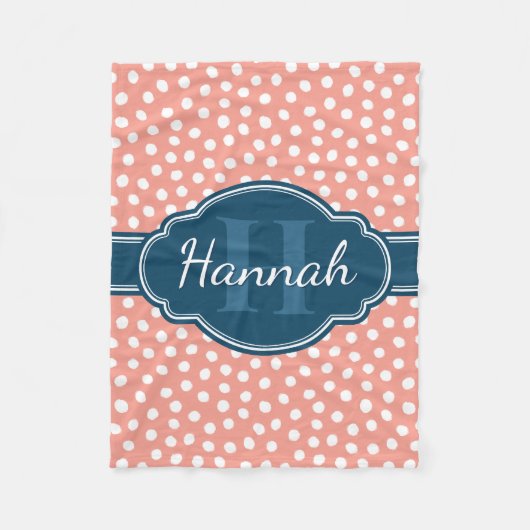 Roze monogram van het witte patroon fleece deken (Voorkant)