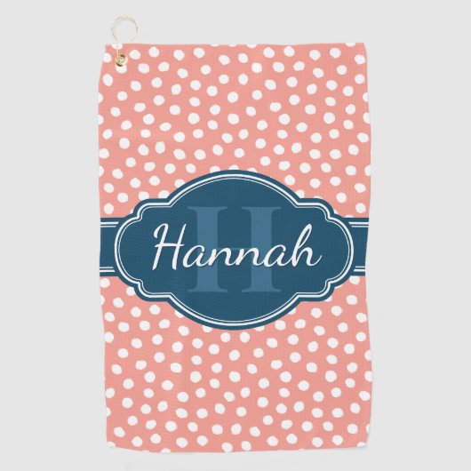 Roze monogram van het witte patroon golfhanddoek (Voorkant)