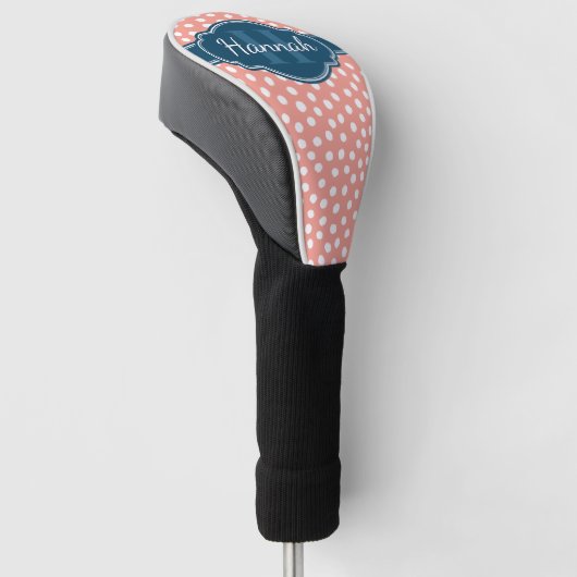 Roze monogram van het witte patroon golfheadcover (Schuin)