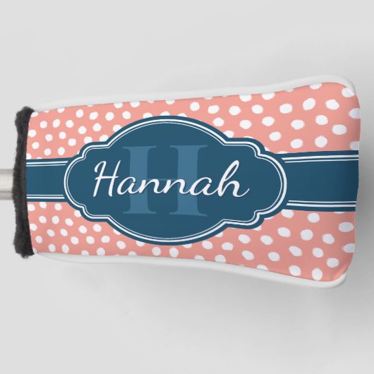 Roze monogram van het witte patroon golfheadcover (Voorkant)