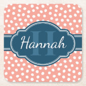 Roze monogram van het witte patroon kartonnen onderzetters (Voorkant)