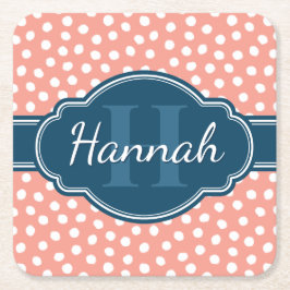 Roze monogram van het witte patroon kartonnen onderzetters