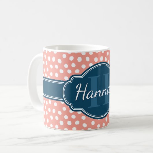 Roze monogram van het witte patroon koffiemok (Voorkant links)