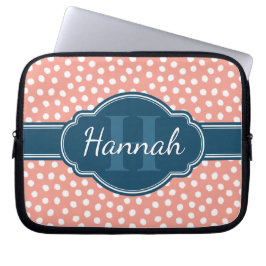 Roze monogram van het witte patroon laptop sleeve