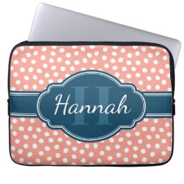 Roze monogram van het witte patroon laptop sleeve