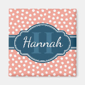 Roze monogram van het witte patroon magneet (Voorkant)