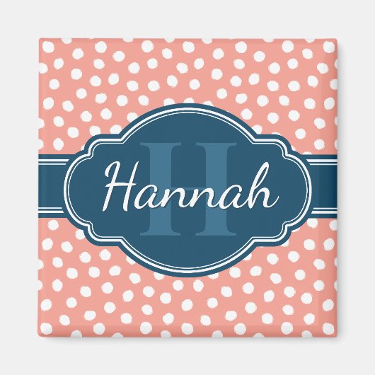 Roze monogram van het witte patroon magneet (Voorkant)