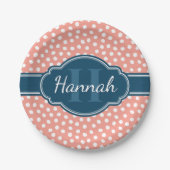 Roze monogram van het witte patroon papieren bordje (Voorkant)