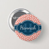 Roze monogram van het witte patroon ronde button 5,7 cm (Voorkant /achterkant)