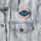 Roze monogram van het witte patroon ronde button 5,7 cm (In situ)