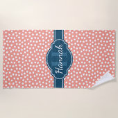 Roze monogram van het witte patroon strandlaken (Voorkant)