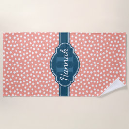 Roze monogram van het witte patroon strandlaken