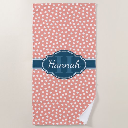 Roze monogram van het witte patroon strandlaken (Voorkant)