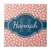 Roze monogram van het witte patroon tegeltje (Voorkant)