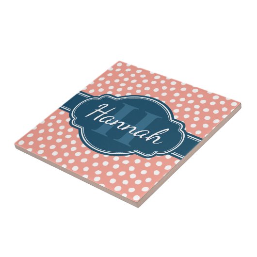 Roze monogram van het witte patroon tegeltje (Zijkant)