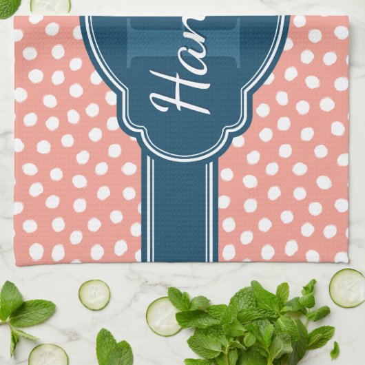 Roze monogram van het witte patroon theedoek (Gevouwen)