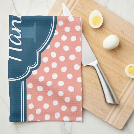 Roze monogram van het witte patroon theedoek (Quarter Fold)