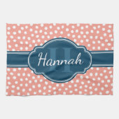 Roze monogram van het witte patroon theedoek (Horizontaal)