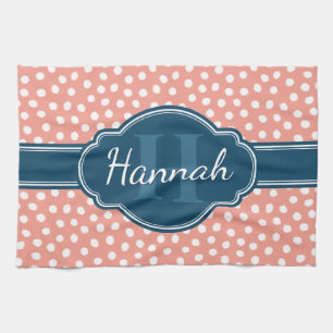 Roze monogram van het witte patroon theedoek