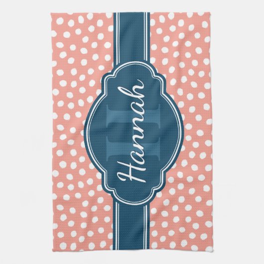 Roze monogram van het witte patroon theedoek (Verticaal)