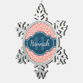 Roze monogram van het witte patroon tin sneeuwvlok ornament (Rechts)