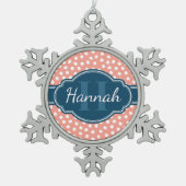 Roze monogram van het witte patroon tin sneeuwvlok ornament (Voorkant)