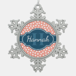 Roze monogram van het witte patroon tin sneeuwvlok ornament