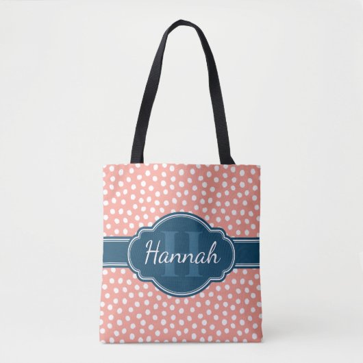 Roze monogram van het witte patroon tote bag (Voorkant)