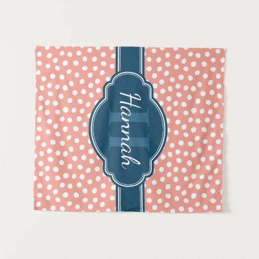 Roze monogram van het witte patroon wandkleed (Voorkant (horizontaal))