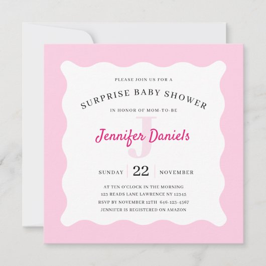 Roze Monogram Verrassingsverzoek Baby shower (Voorkant)