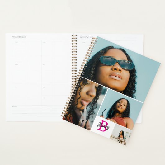 Roze Monogram Voeg je eigen aangepaste 4 fotocolla Planner (Display)