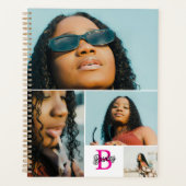 Roze Monogram Voeg je eigen aangepaste 4 fotocolla Planner (Voorkant)