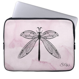 Roze monogram voor de kramp van Dragonfly Laptop Sleeve