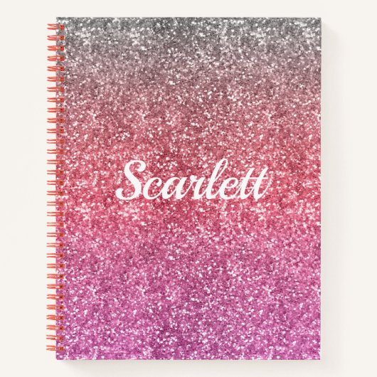 Roze monogram voor Glitter en Sparkle Ombre Notitieboek (Voorkant)