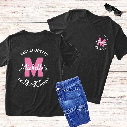 Roze Monogram Voor & Terug Bachelorette Bruid Tri-Blend Shirt