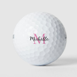 Roze Monogram Voornaam Gepersonaliseerd Golfballen