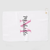 Roze Monogram Voornaam Gepersonaliseerd Golfhanddoek (Horizontaal)