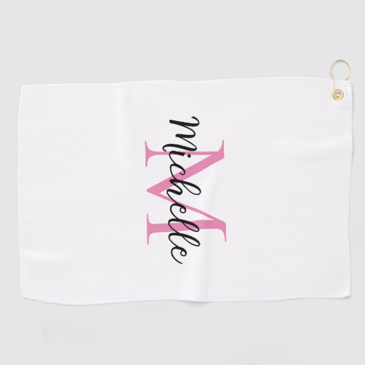 Roze Monogram Voornaam Gepersonaliseerd Golfhanddoek (Horizontaal)