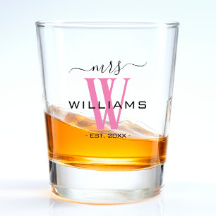 Roze Monogram Vrouw Bruid Mevrouw Bruiloft Jubileu Shot Glas
