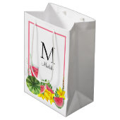 Roze Monogram Watermeloenen Naam Medium Cadeauzakje (Voorkant Gekanteld)