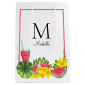 Roze Monogram Watermeloenen Naam Medium Cadeauzakje (Achterkant)