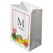 Roze Monogram Watermeloenen Naam Medium Cadeauzakje (Achterkant Gekanteld)