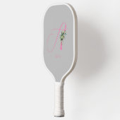 Roze monogram waterverf bloem grijs pickleball paddle (Links)