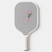 Roze monogram waterverf bloem grijs pickleball paddle (Achterkant)