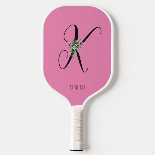 Roze monogram waterverf bloem pickleball paddle (Achterkant)